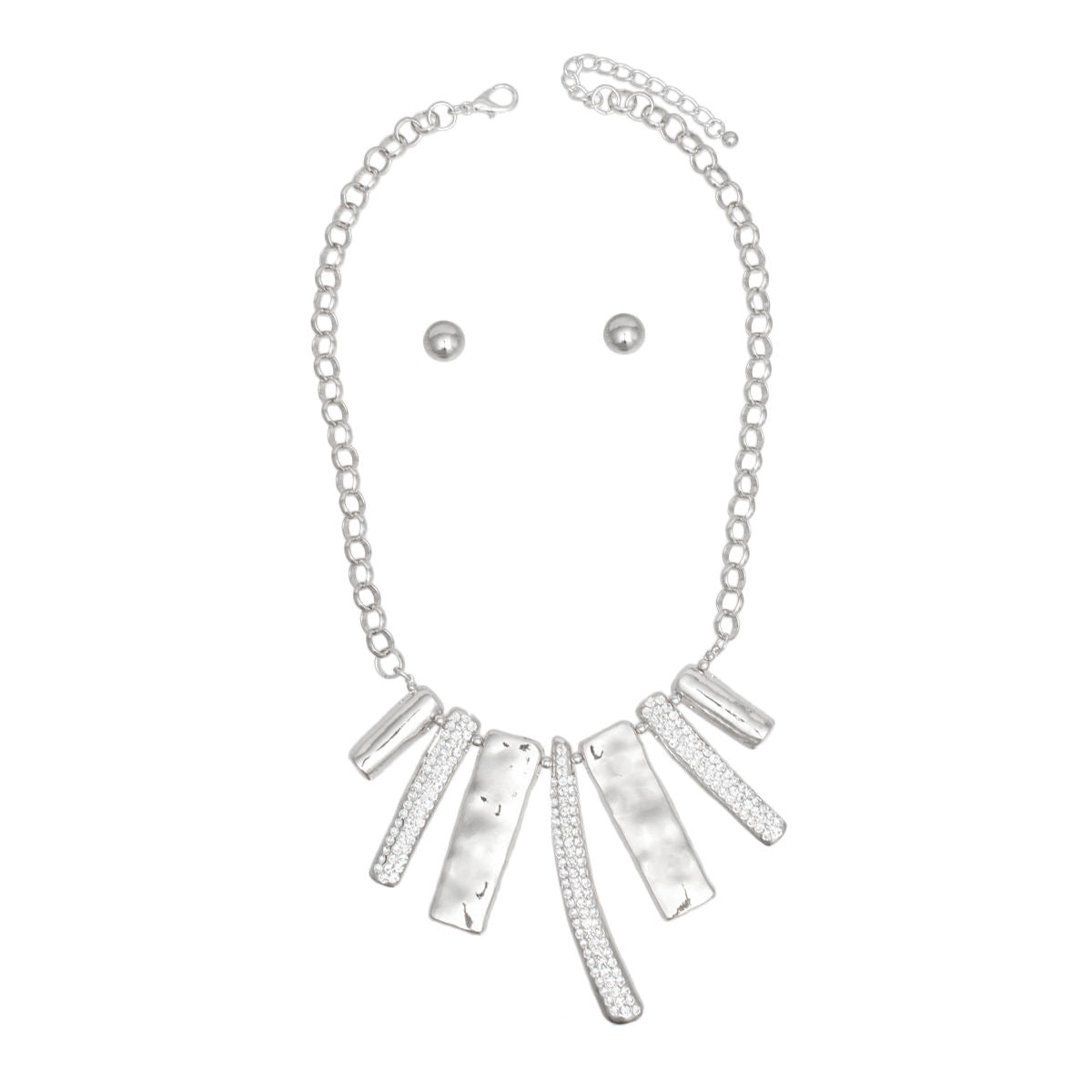 Bib Silver Sculptural Silhouette Glam Bar Necklace