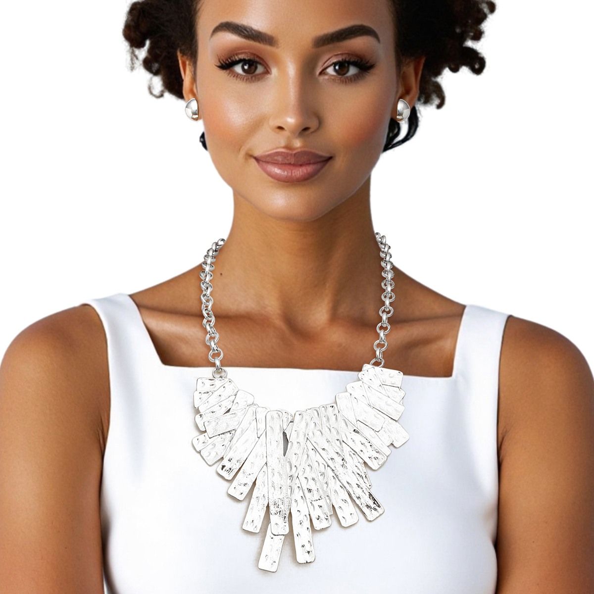 Bib Rigid Silver Oversized Metal Bar Plate Necklace