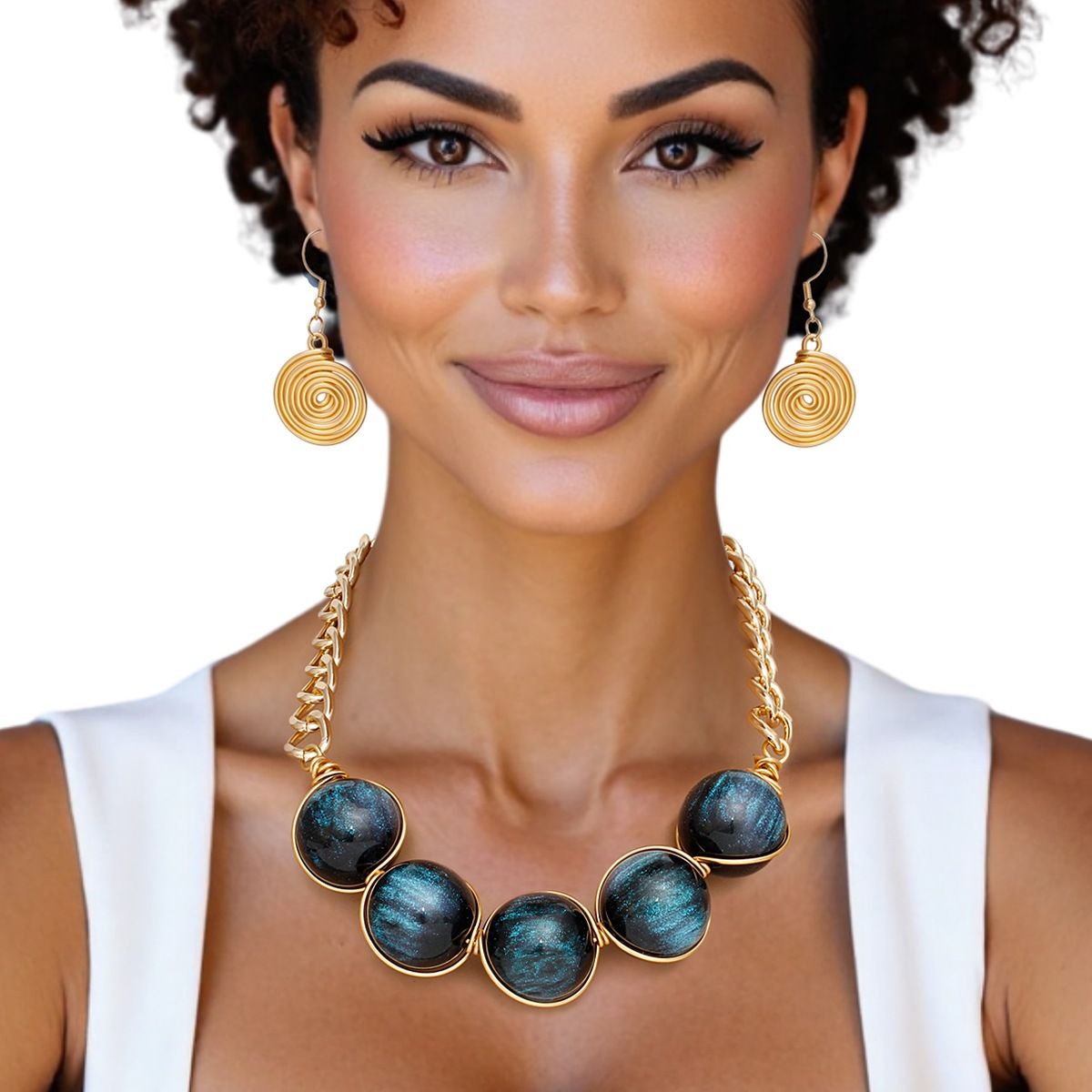 Collar Black Galactic Bead Gold Chain Necklace