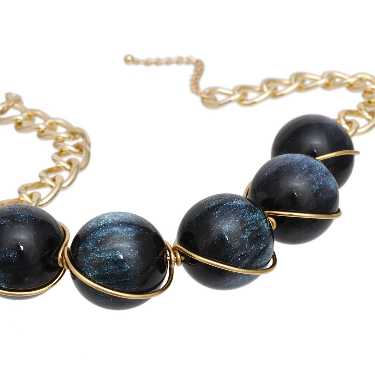 Collar Black Galactic Bead Gold Chain Necklace