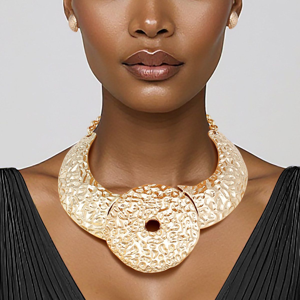 Bib Gold Warrior Chic Armor Plate Disc Necklace