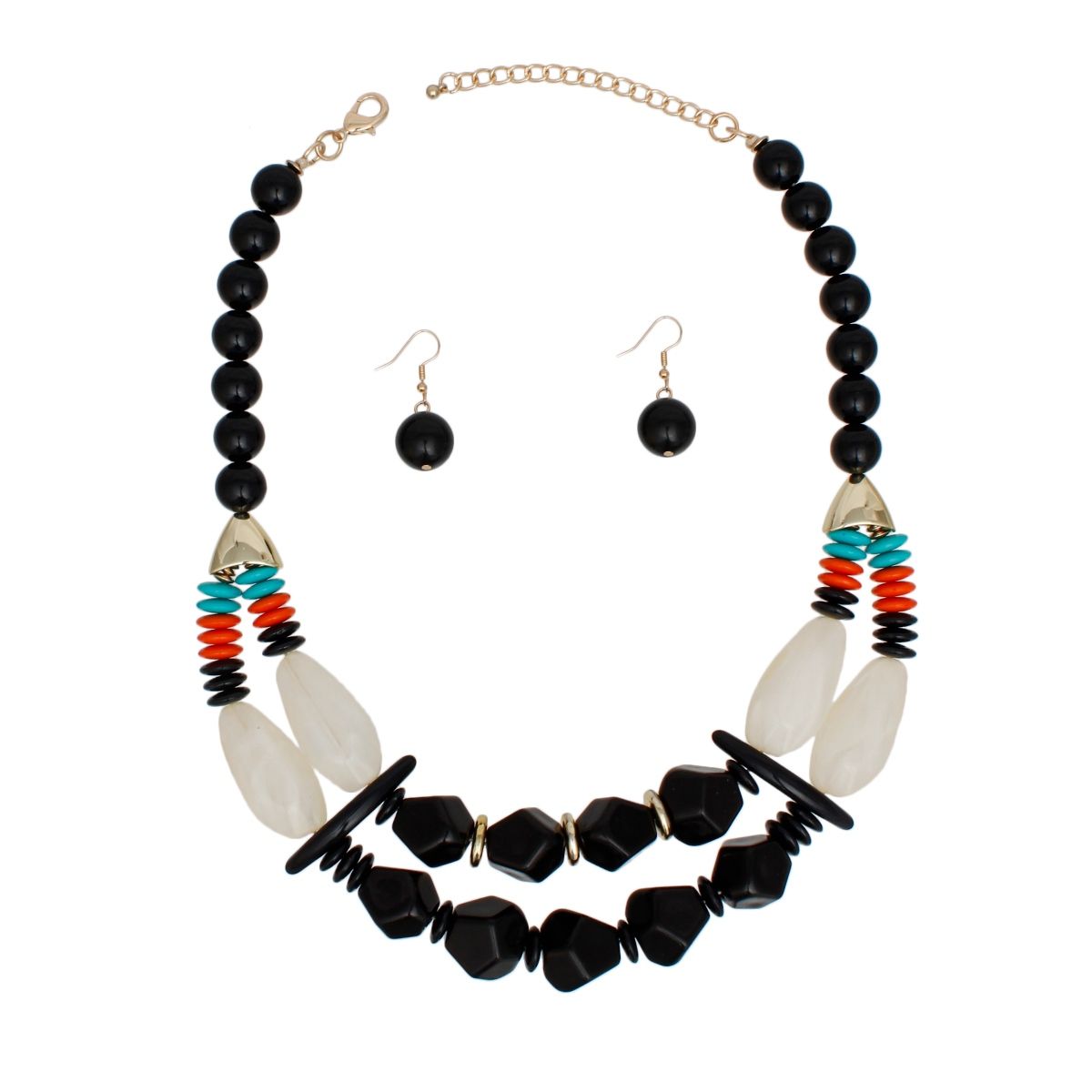 Beaded Black Stone Ethnic Chic Layered Necklace