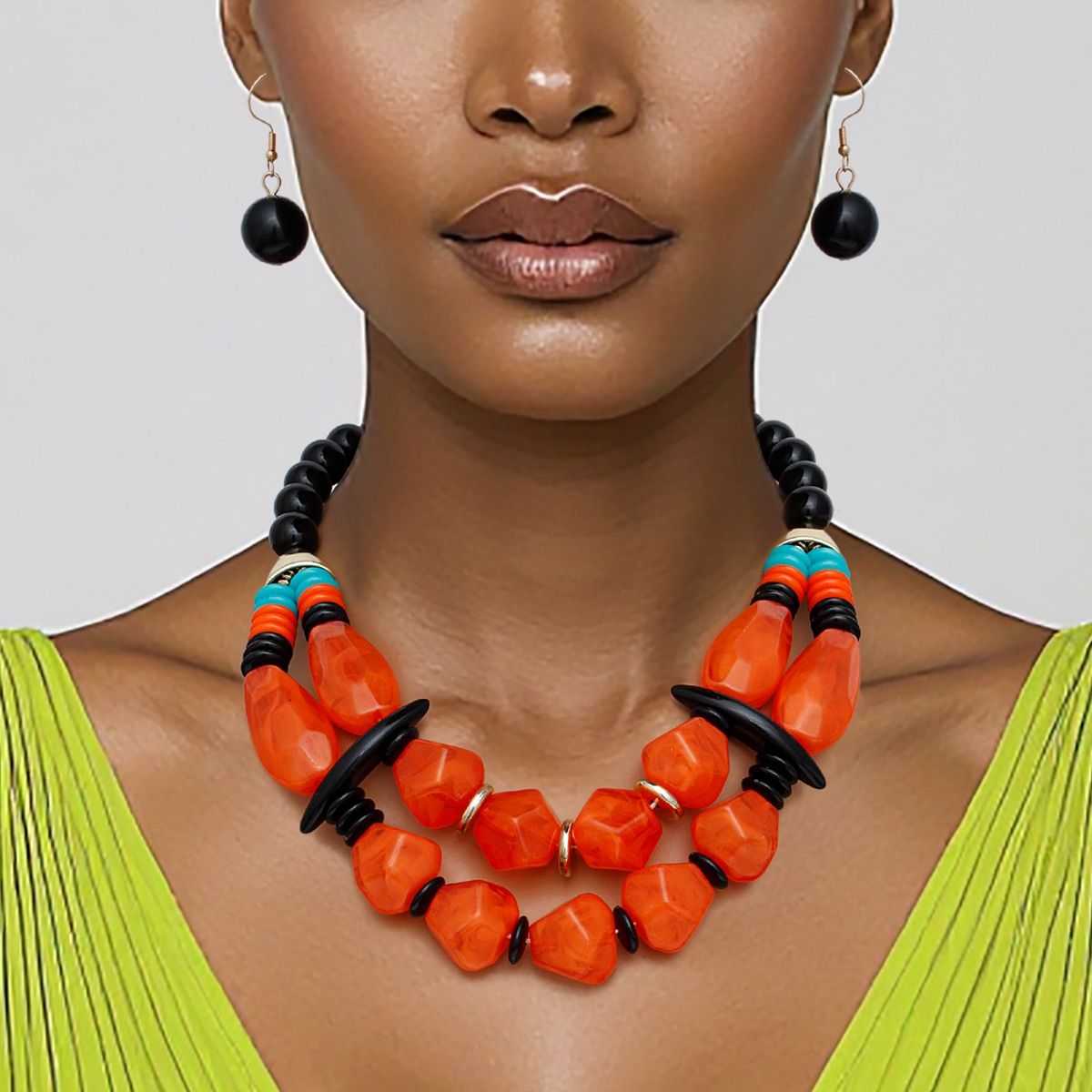 Beaded Orange Stone Ethnic Chic Layered Necklace
