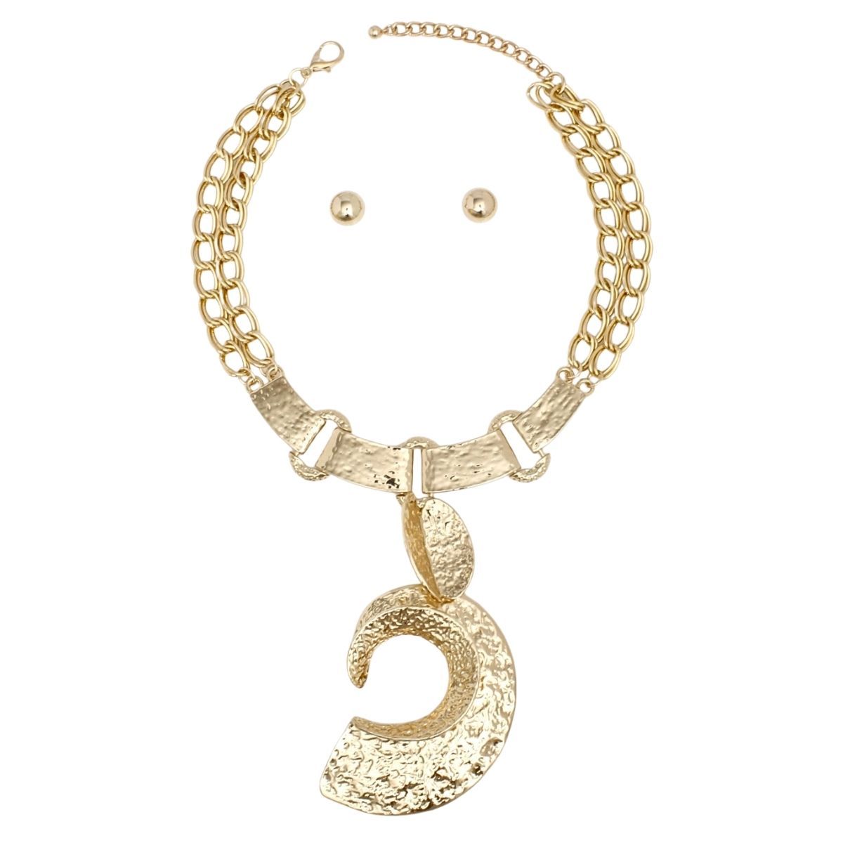 Pendant Gold Melted Metal Open C Chunky Necklace