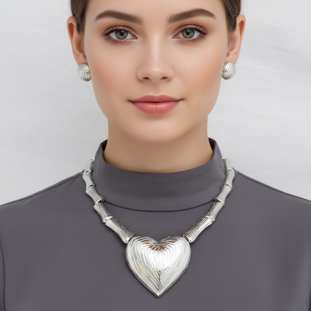 Pendant Silver Bamboo Heart Modern Love Necklace