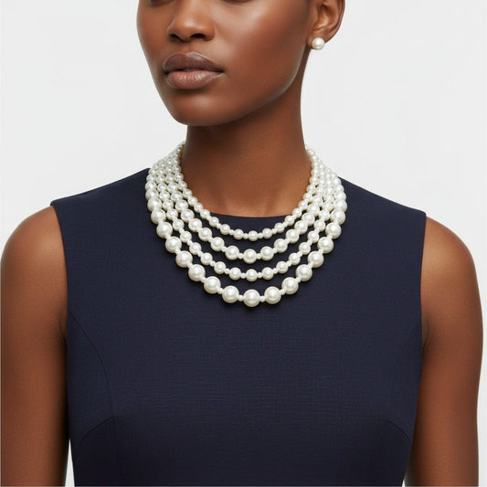 Cream Pearl Sophisticated 4 Layer Classic Necklace