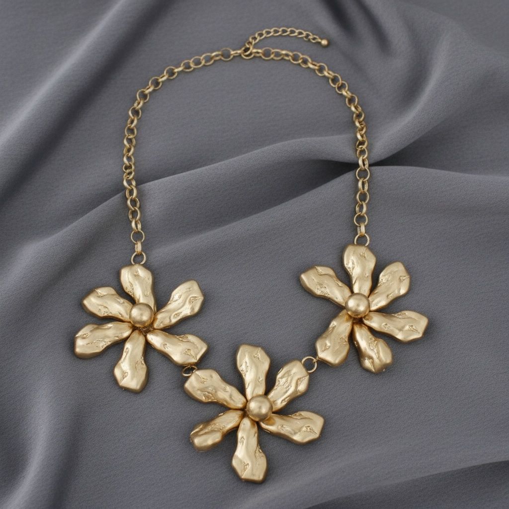 Bib Matte Gold Chunky Floral Organic Necklace