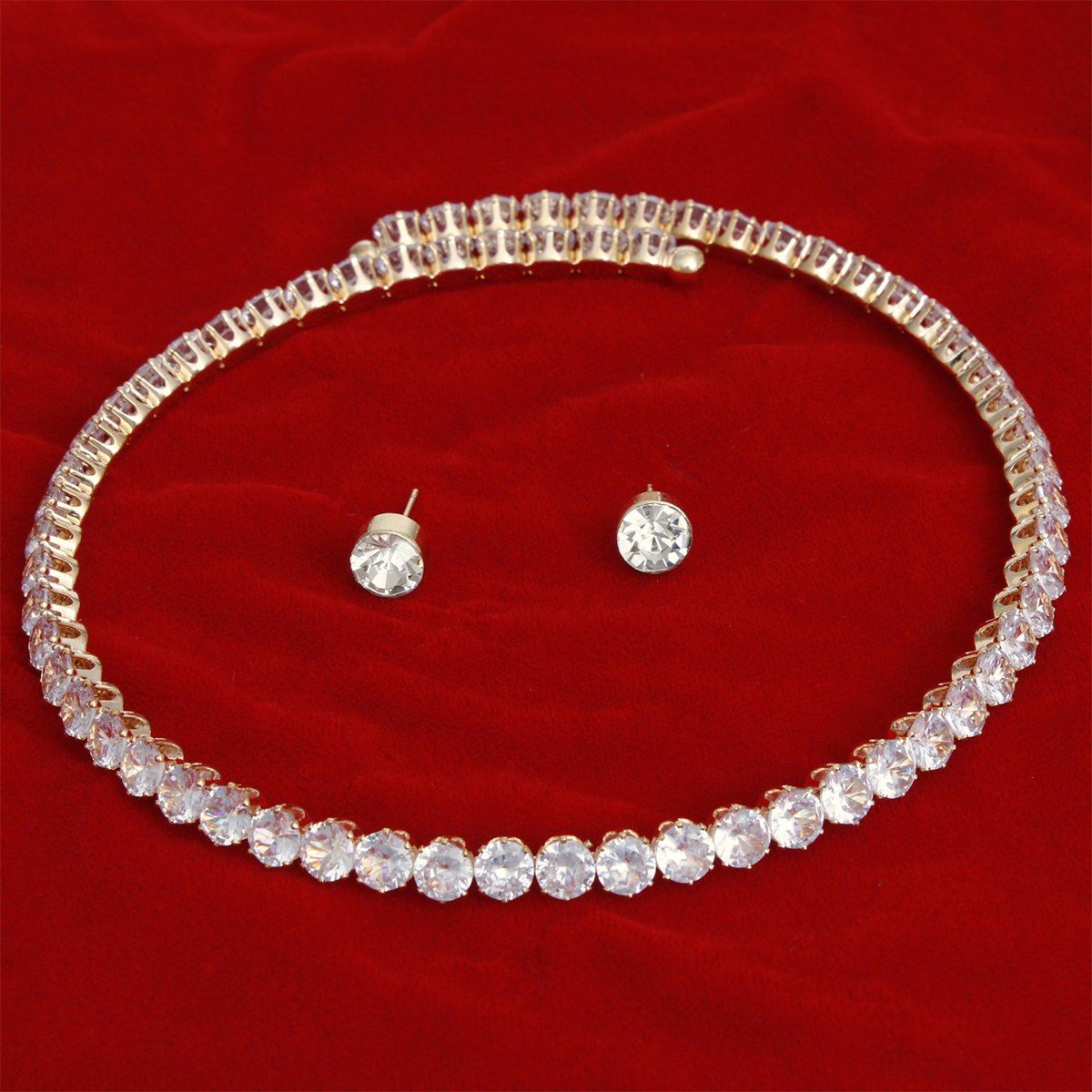 Memory Wire Choker Gold Rhinestone Wrap Necklace