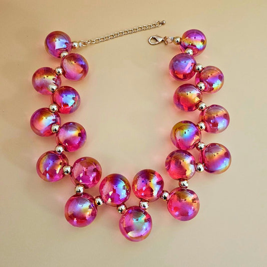 Necklace Fuchsia Iridescent Bubble Ball Bead Set