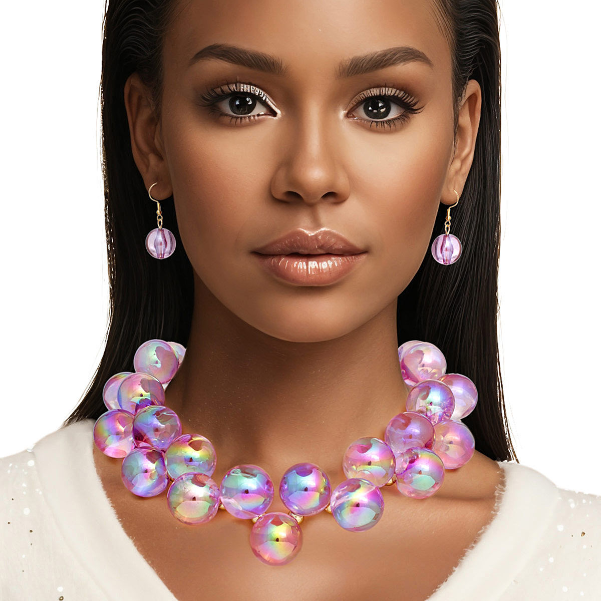 Necklace Purple Iridescent Bubble Ball Bead Set