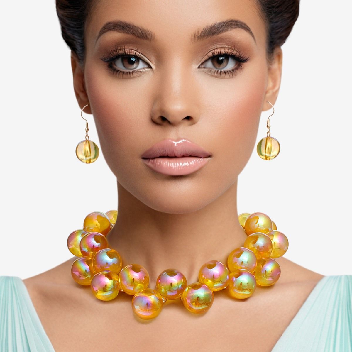 Necklace Yellow Iridescent Bubble Ball Bead Set