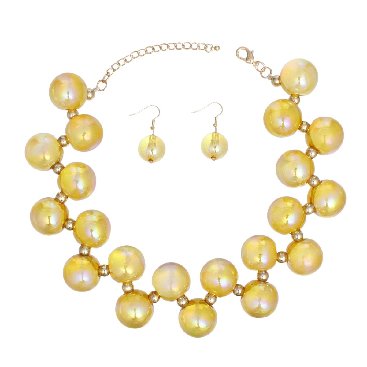 Necklace Yellow Iridescent Bubble Ball Bead Set