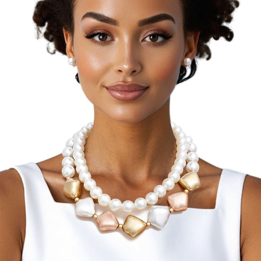 Layered Matte Multi Chunky Vintage Pearl Necklace