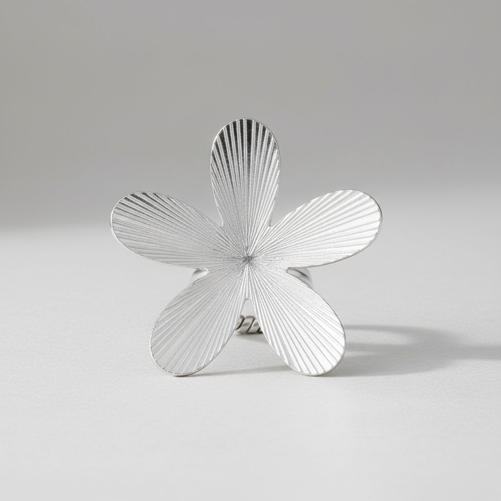 Cocktail Ring Large Silver Ribbed Petal Flower Ring