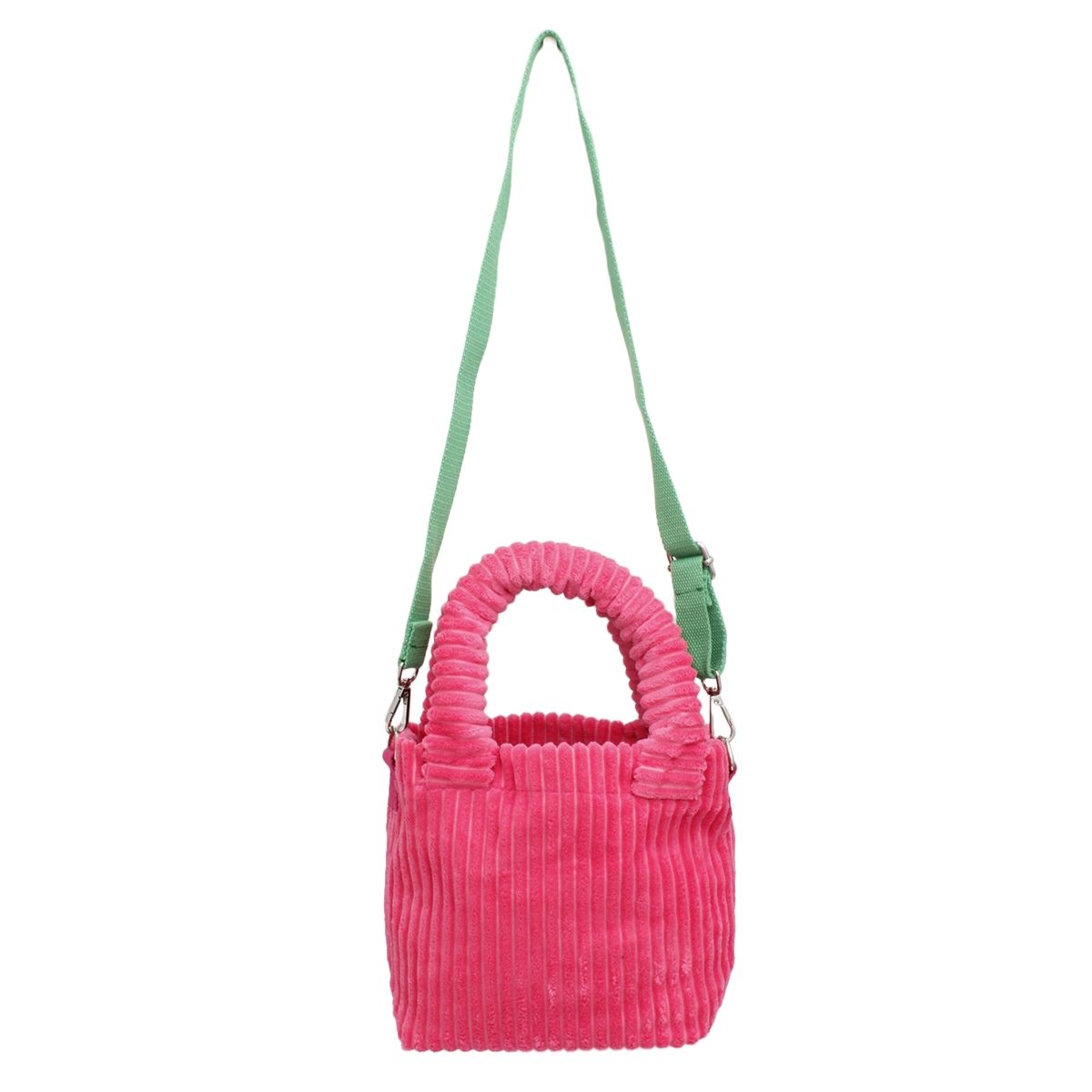 AKA Pink Corduroy Small Tote Green Strap Handbag