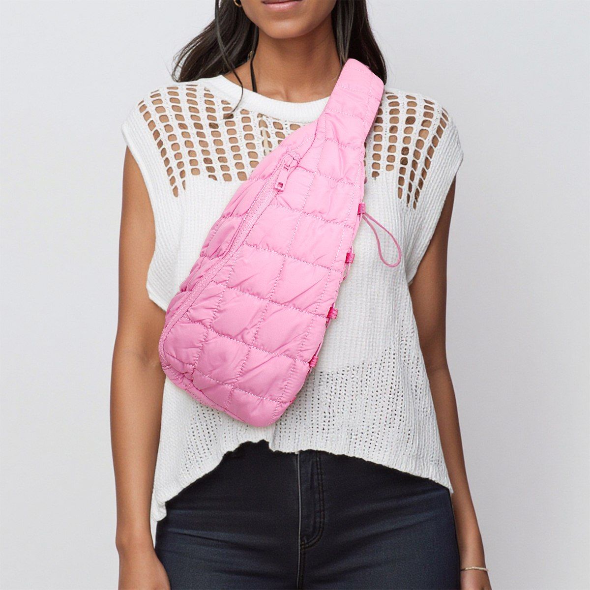 AKA Pink Quilted Sling Crossbody Bag for Women