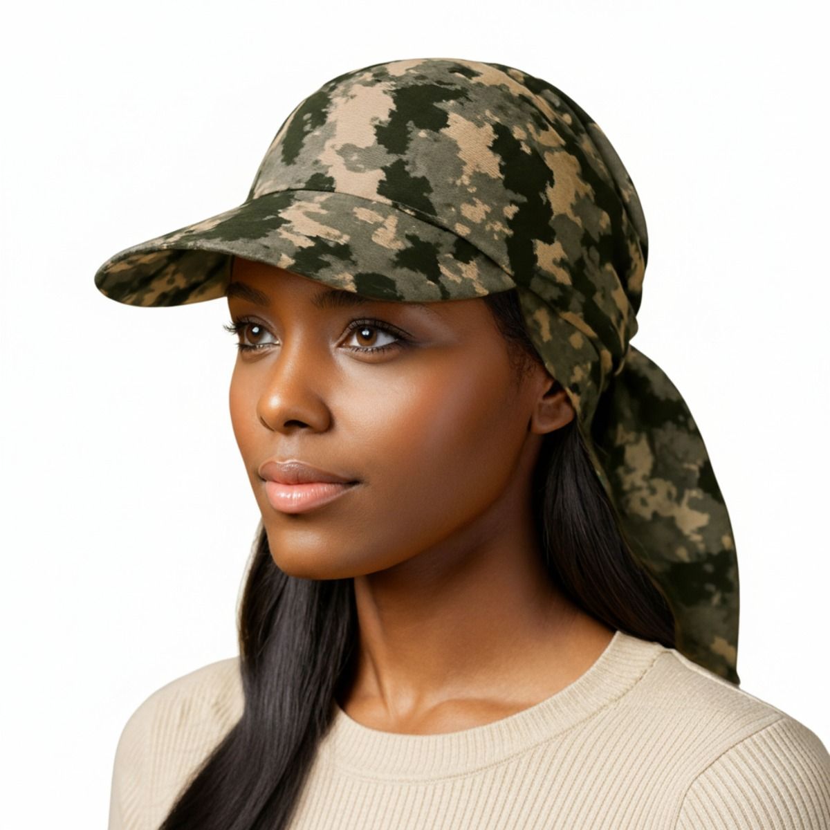 Versatile Scarf Baseball Cap Camouflage Print Hat for Women