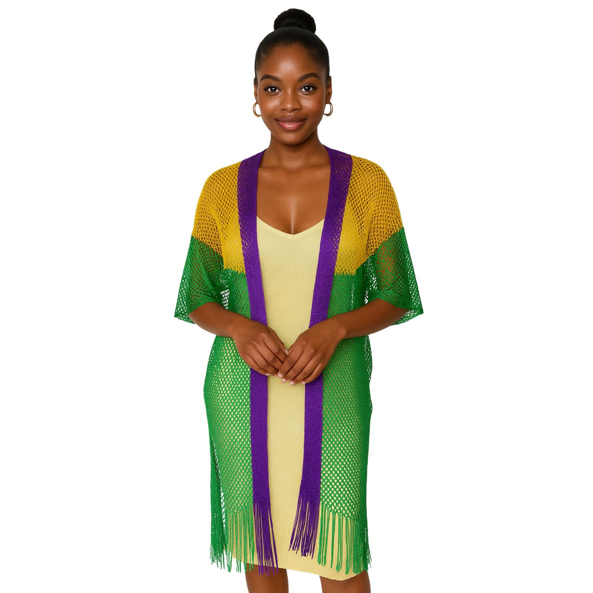 Kimono Lurex Stripe Purple Gold Green Fringe