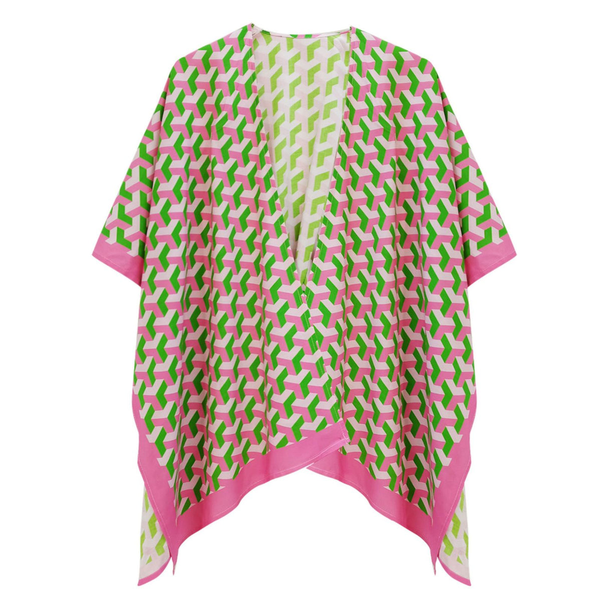 Kimono Pink Green Block Print AKA Women