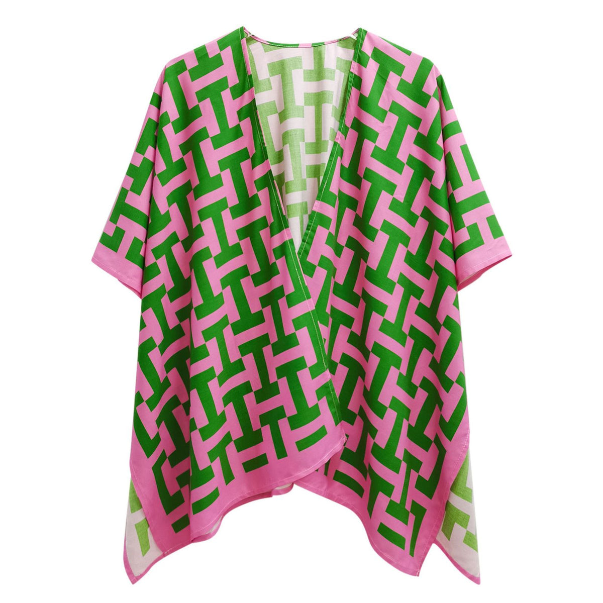 AKA Sorority Pink Green Geometric Viscose Kimono