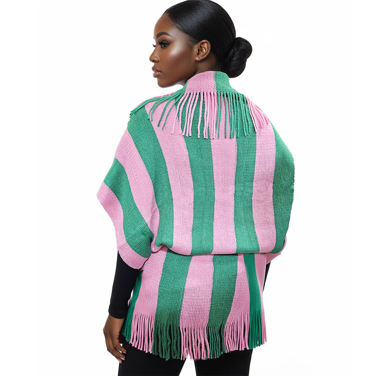 AKA Pink and Green Stripe Fringe Cocoon Top