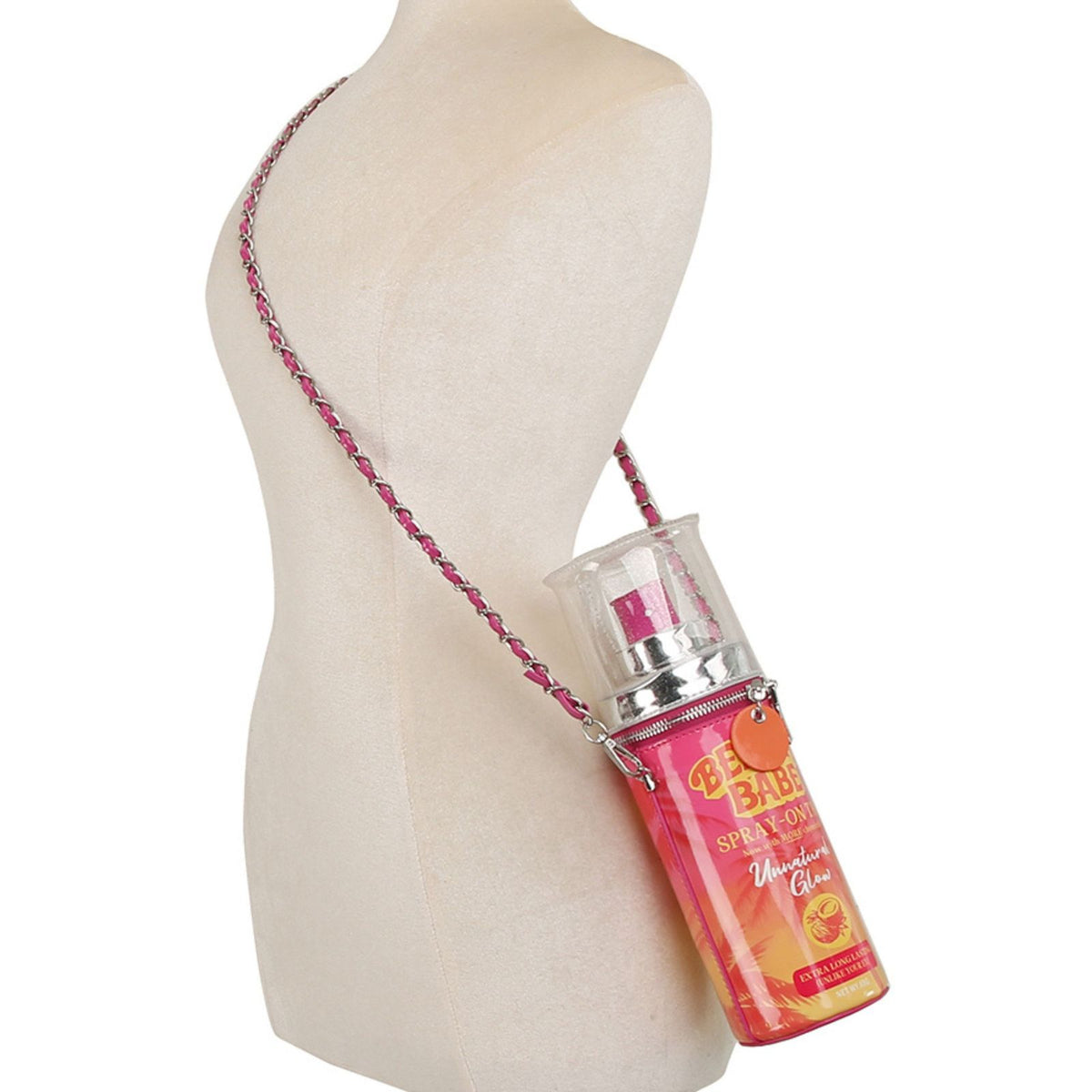 Crossbody Pink Spray on Tan Bottle Clutch Bag