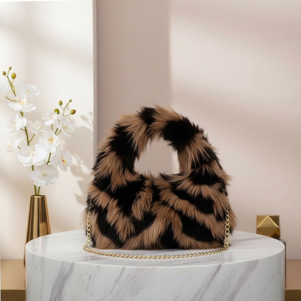 Shoulder Bag Brown and Black Fur Street Chic Purse