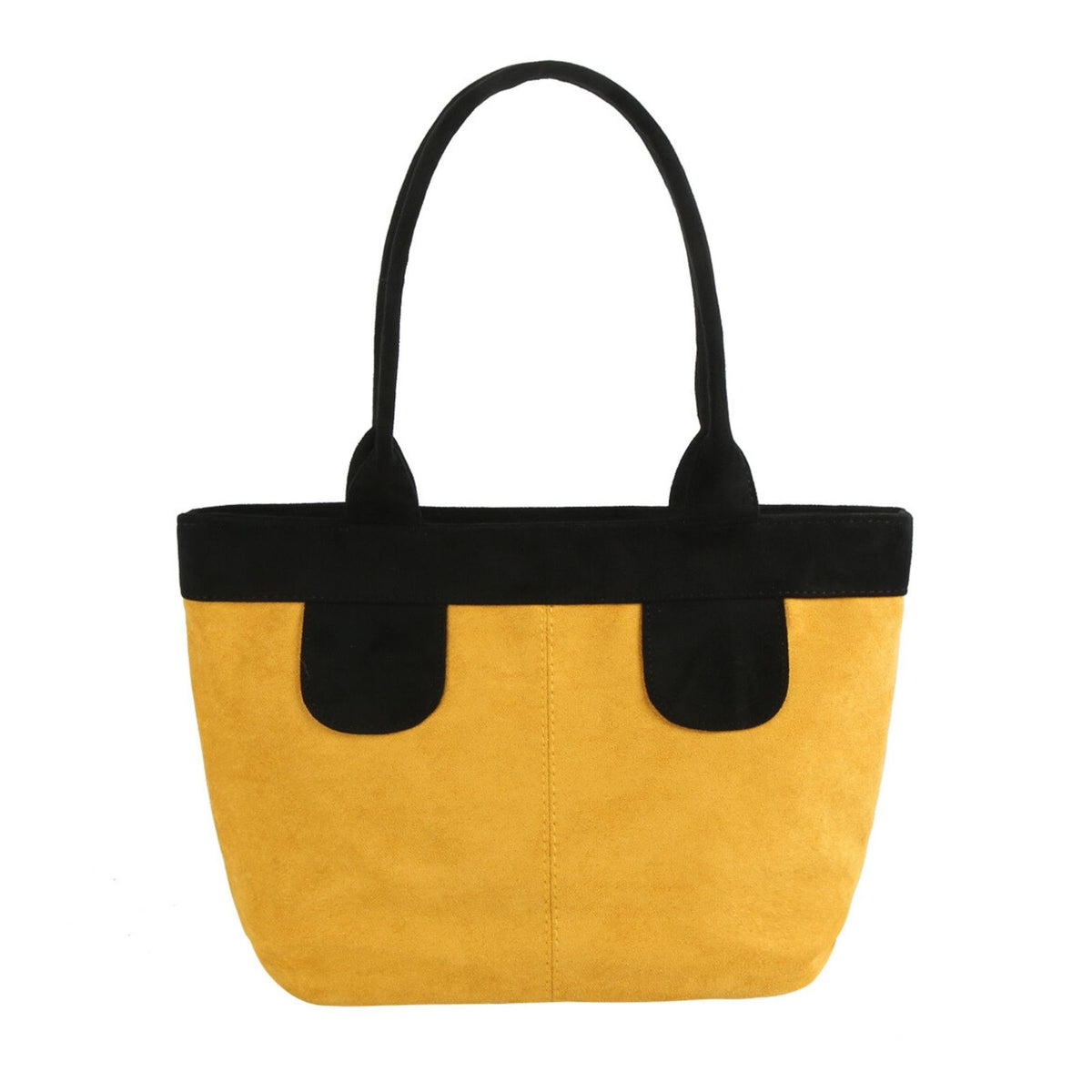 Tote Bag Yellow Suede Black Trim Shoulder Purse
