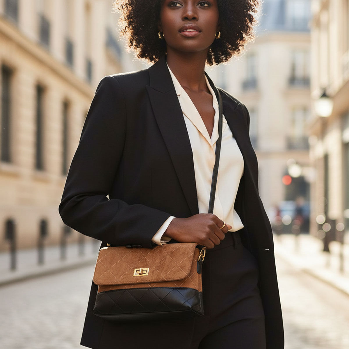 Top Handle Bag Brown Suede and Black Flap Purse