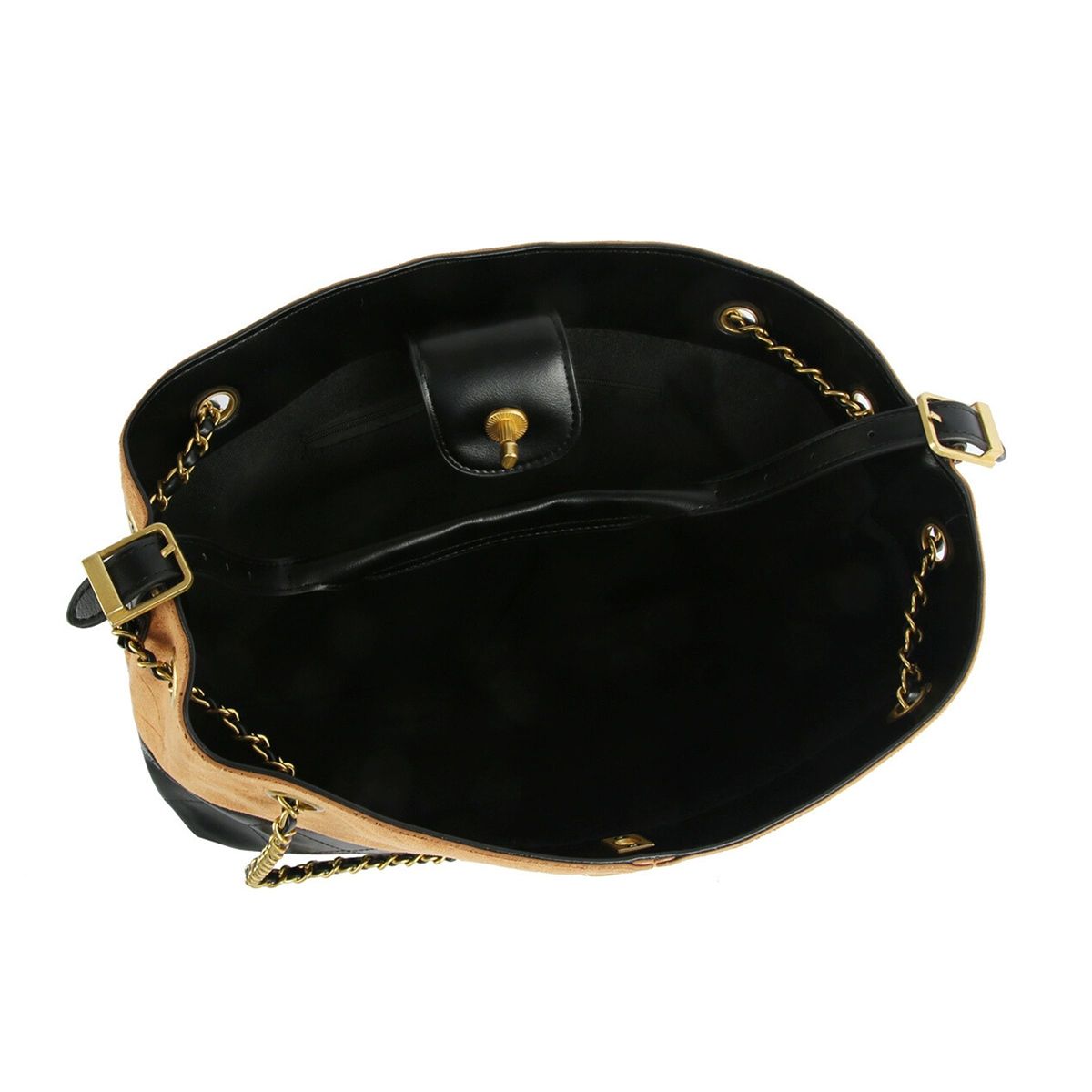 Shoulder Bag Brown Suede and Black Two Tone Purse
