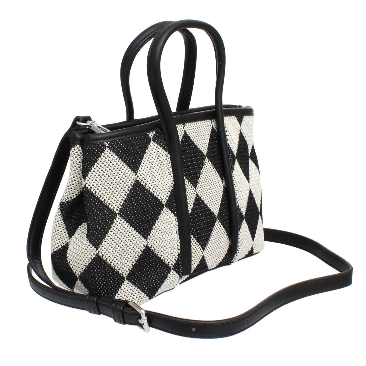 Top Handle Black Harlequin Detail Square Handbag