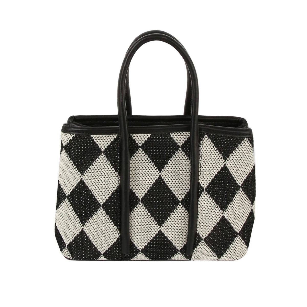 Top Handle Black Harlequin Detail Square Handbag