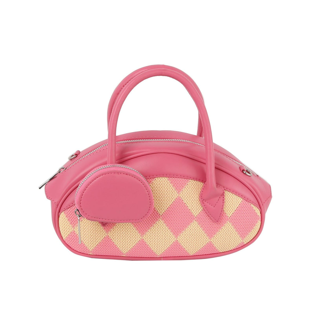 Top Handle Pink Harlequin Detail Oval Handbag Set