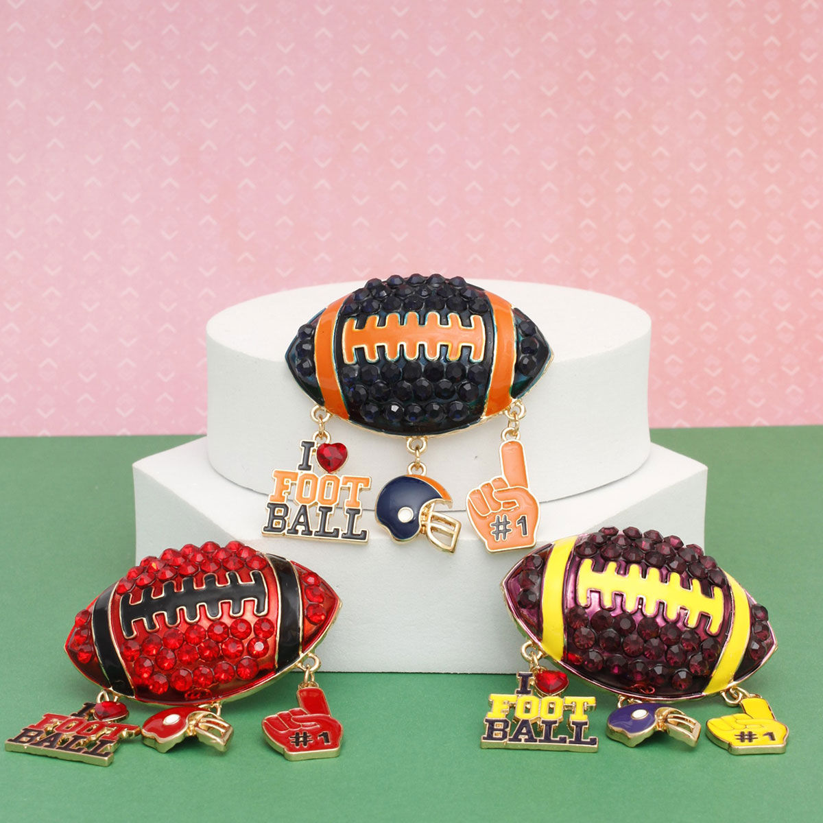 Brooch Football Team Spirit Navy and Orange Pin
