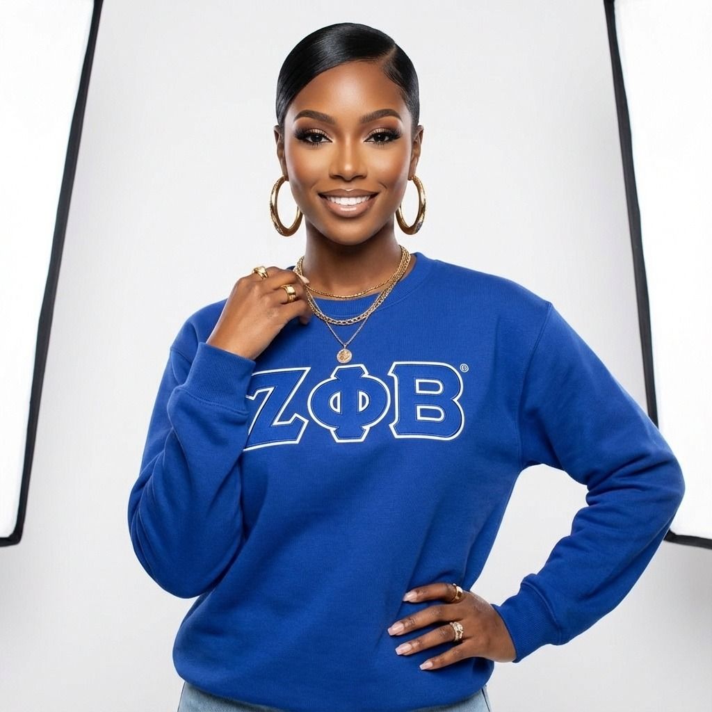 ZPB Greek Gear M Blue Embroidered Crew Sweatshirt