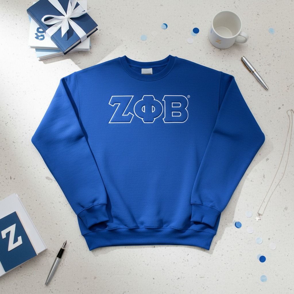 ZPB Greek Gear XL Blue Embroidered Crew Sweatshirt