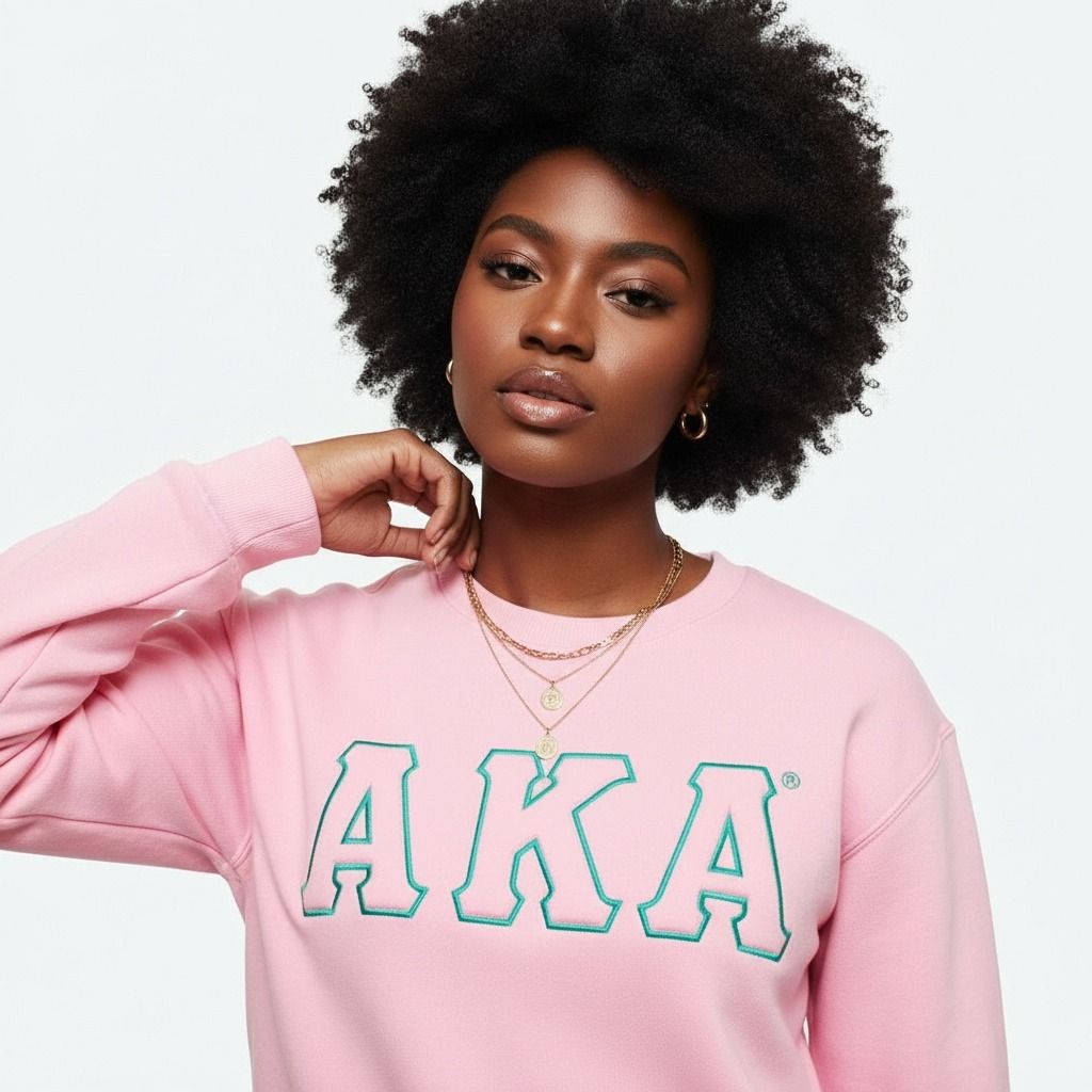 AKA Greek Gear L Pink Embroidered Crew Sweatshirt