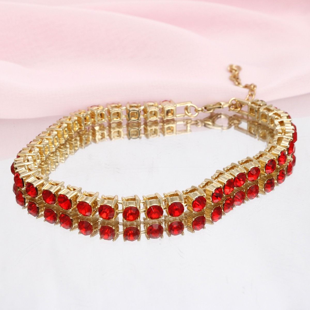 Anklet Gold Red Rhinestone Tennis Ankle Chain