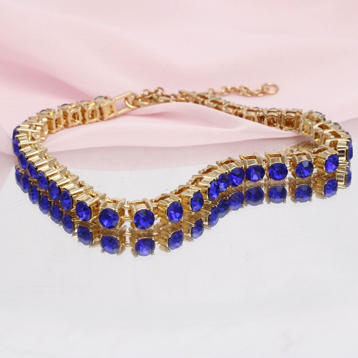 Anklet Gold Blue Rhinestone Tennis Ankle Chain