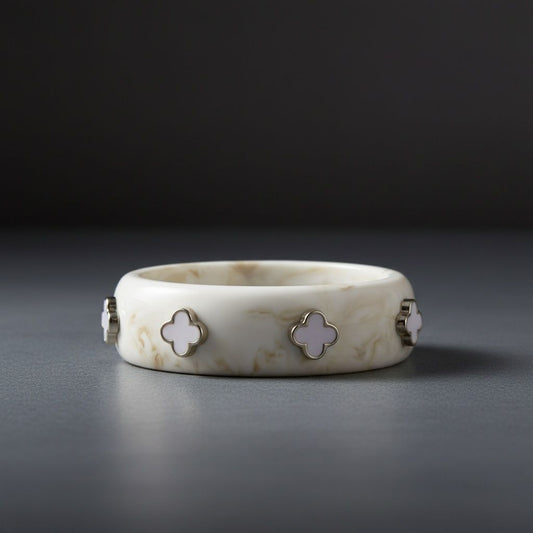 Bangle Marbled Ivory and Gold Quatrefoil Bracelet