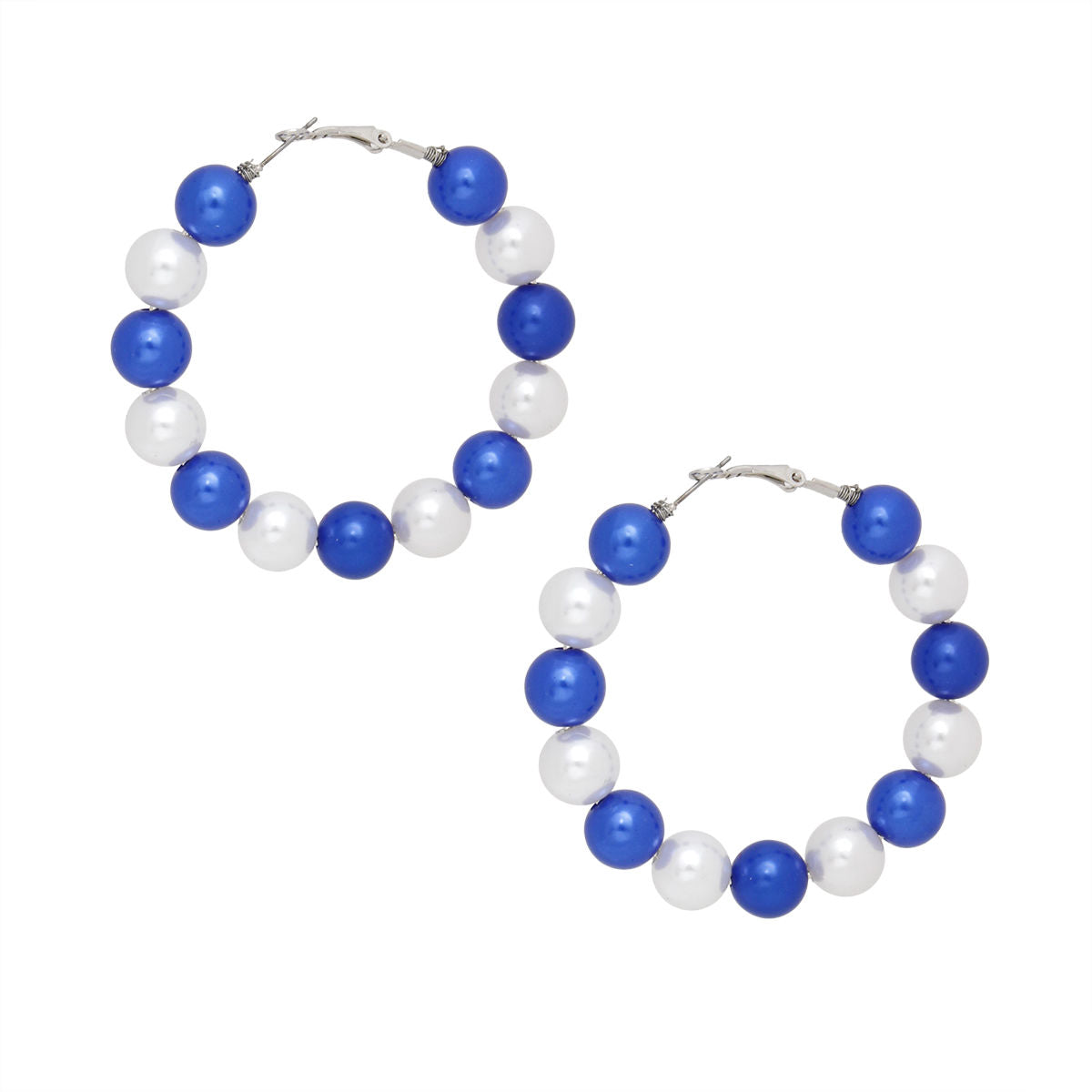 ZPB Sorority Blue White 60mm Pearl Hoop Earrings