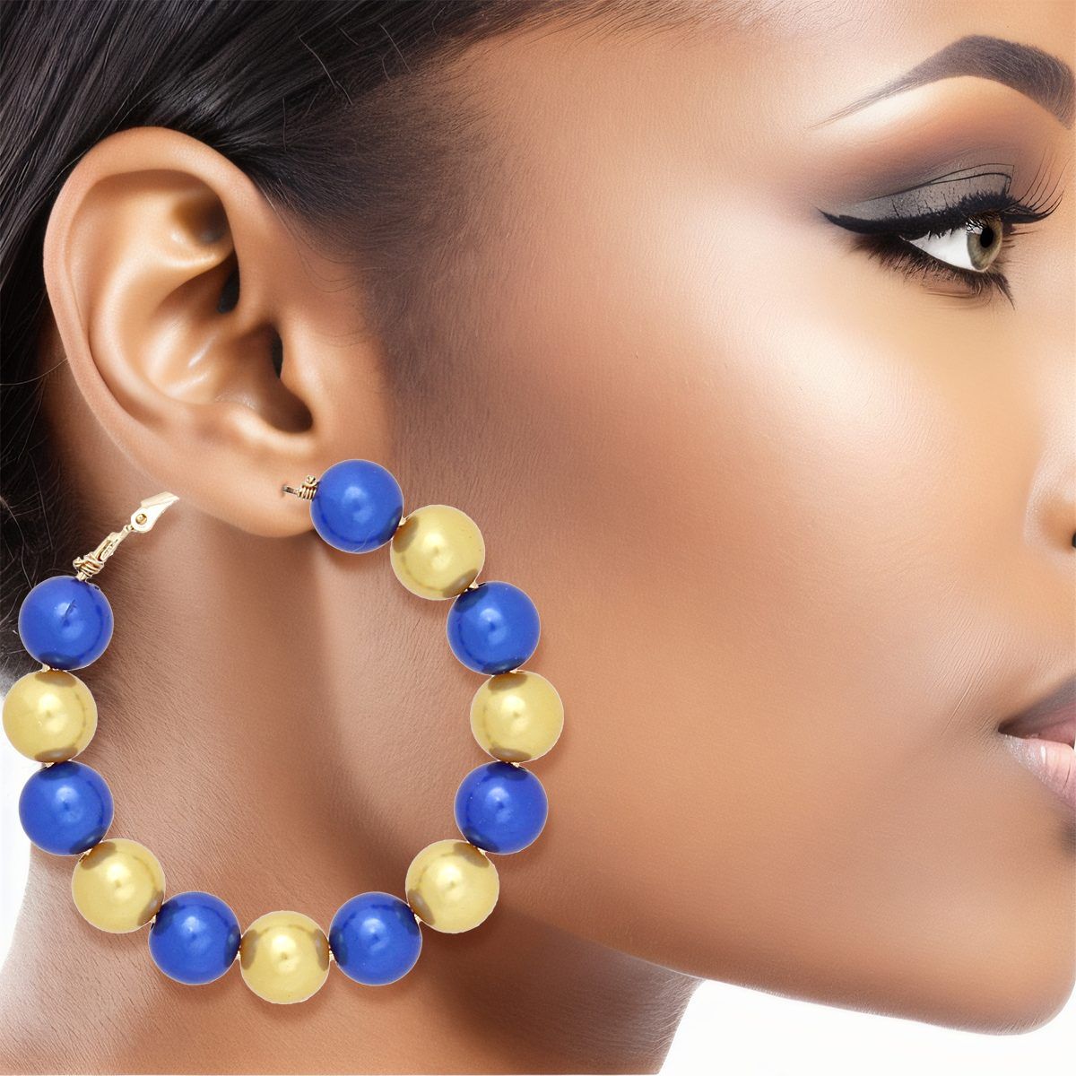SGRHO Sorority Blue Gold 60mm Pearl Hoop Earrings