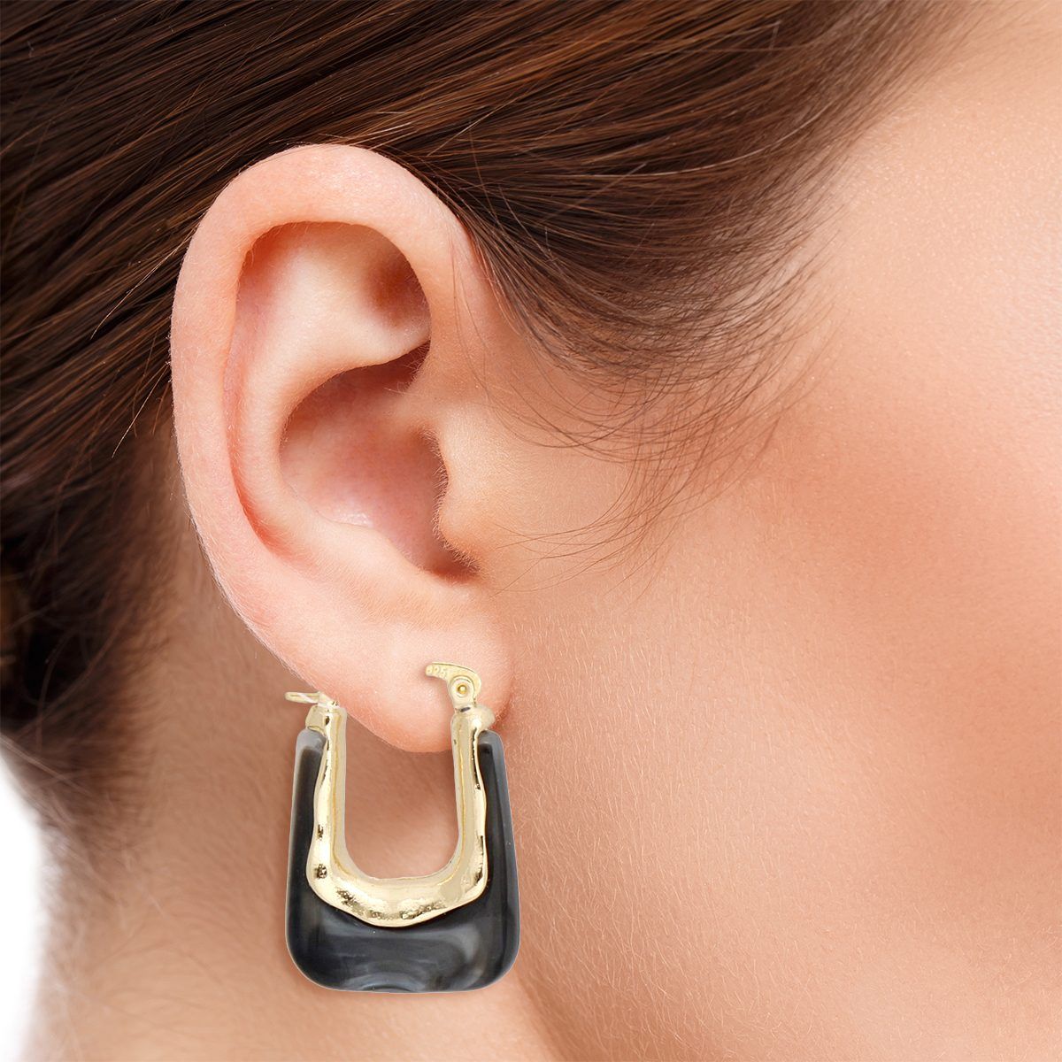 Hoops Marbled Black U Shaped Earrings for Women