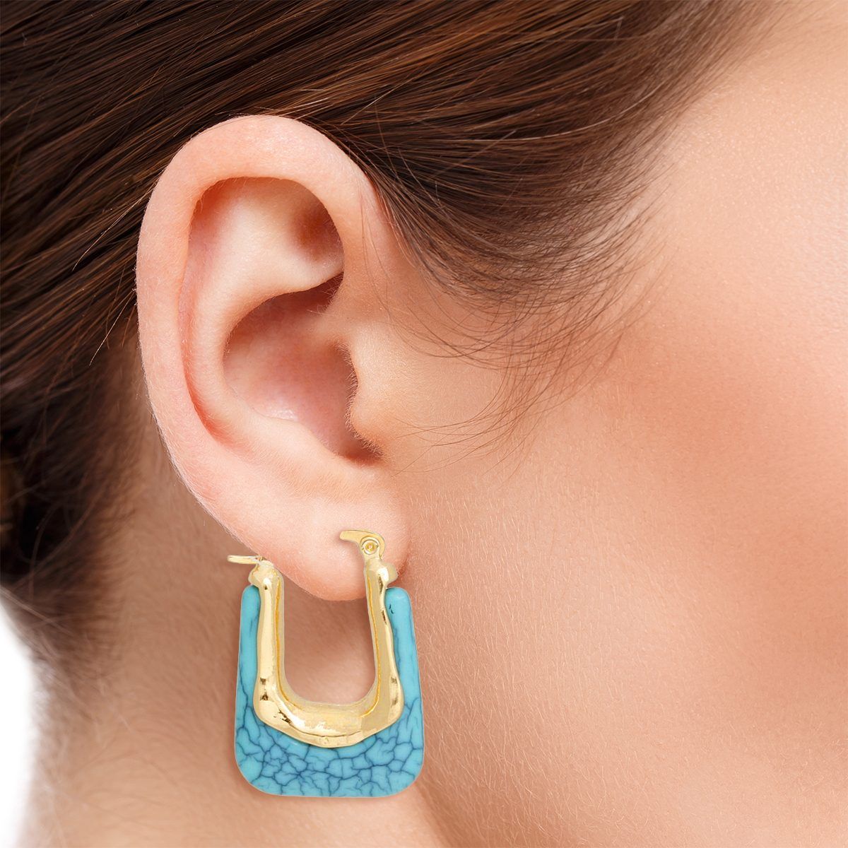 Hoops Cracked Turquoise U Shaped Earrings Women