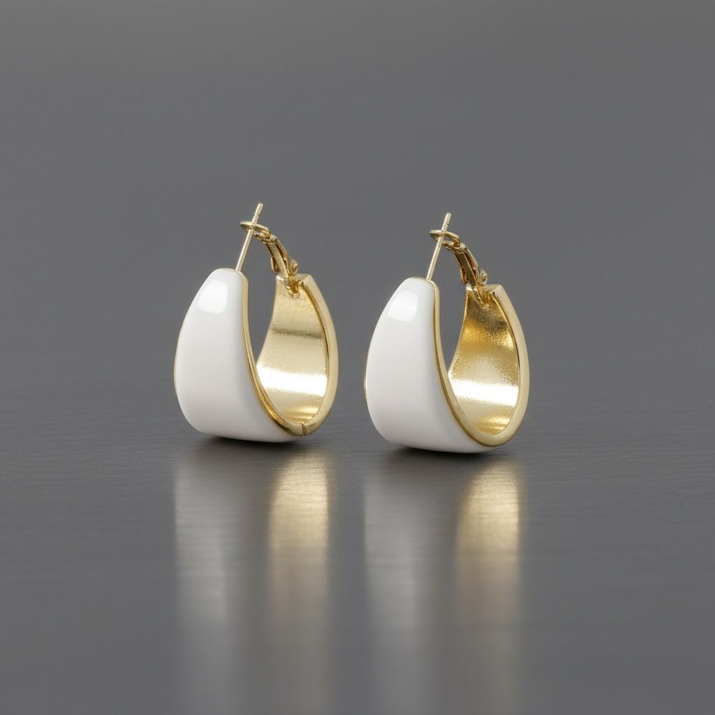 Hoop White Resin Coated Classic Wide Gold Earrings