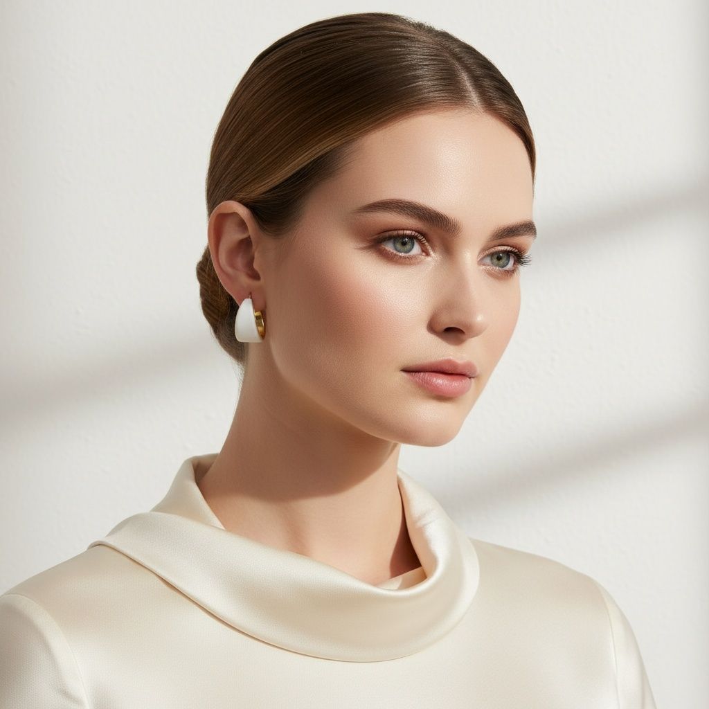 Hoop White Resin Coated Classic Wide Gold Earrings