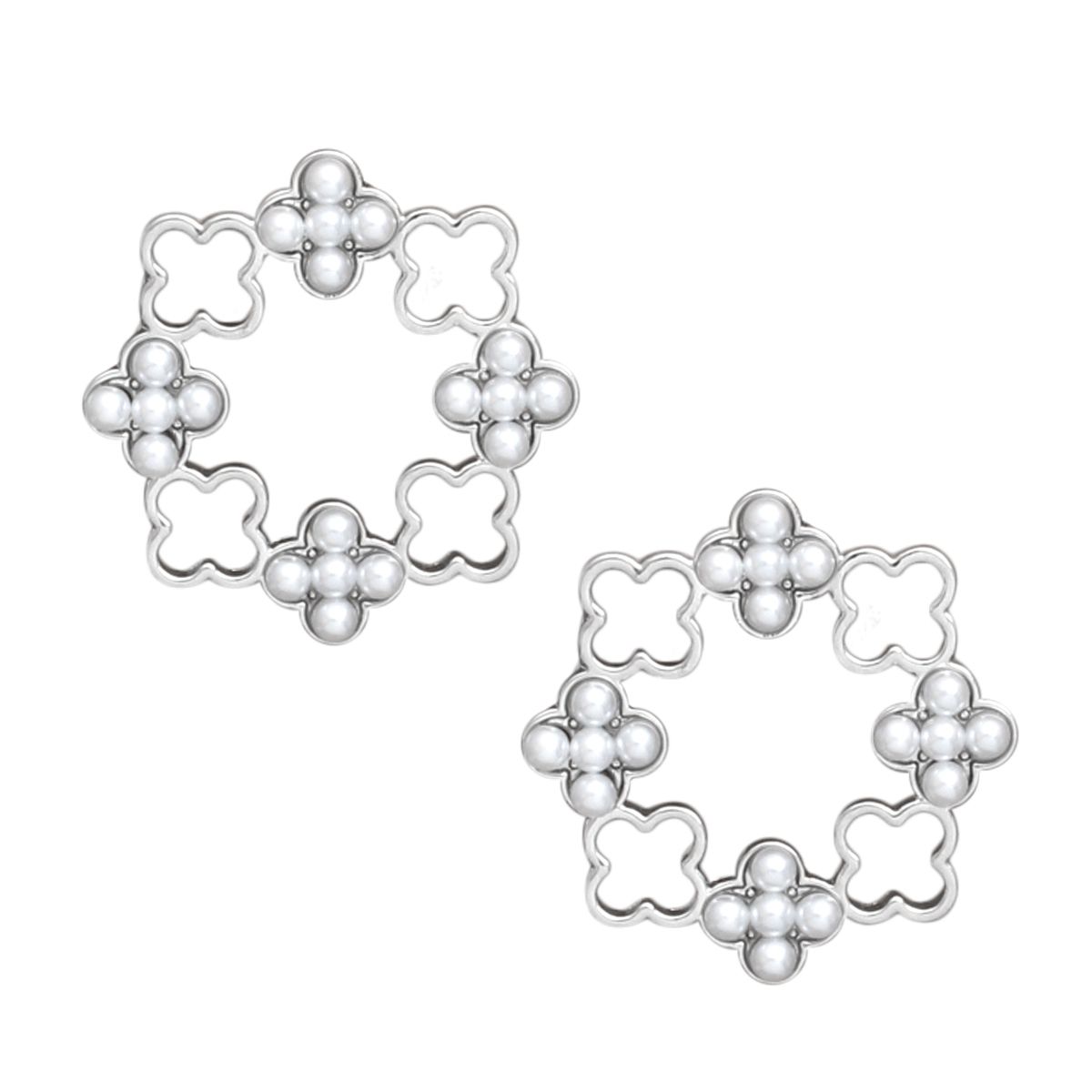 Stud Silver Clover Wreath Pearl Earrings for Women