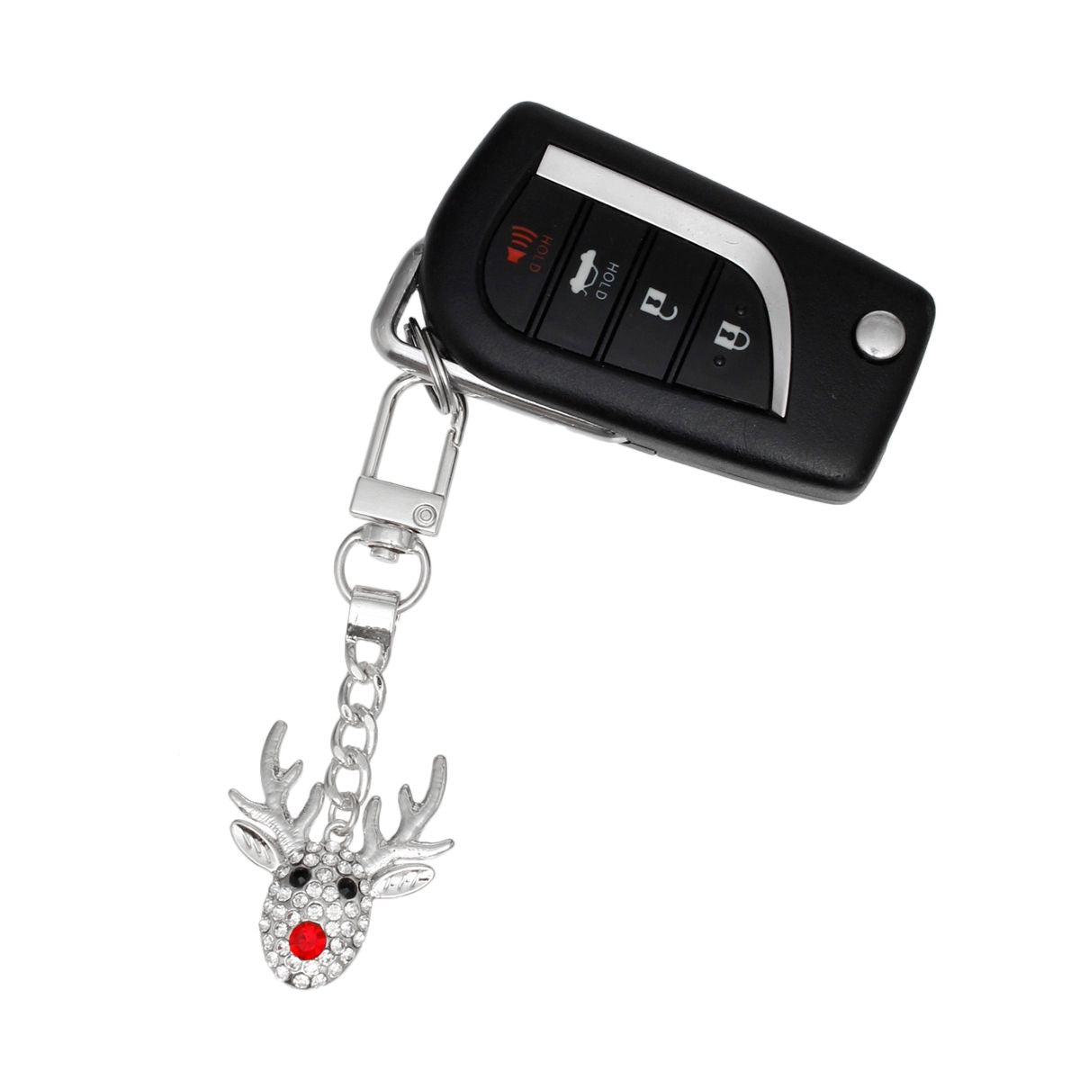 Keychain Rudolph Reindeer Silver Purse Charm Clip