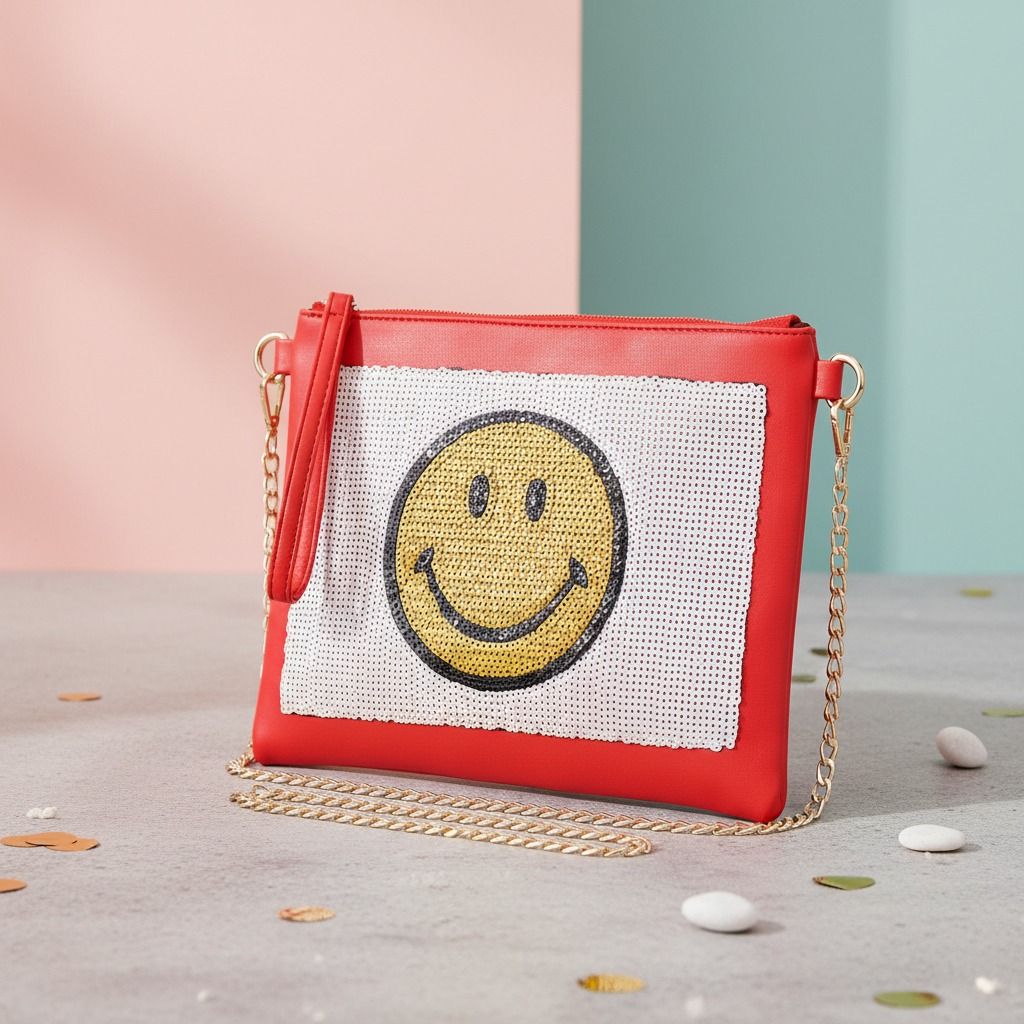 Smile Sequin Red Clutch