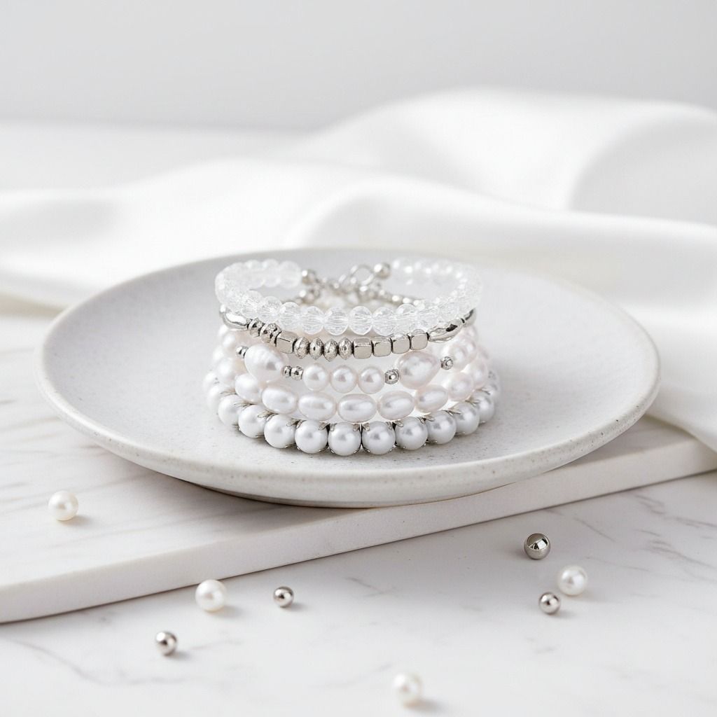 White Pearl and Glass Beads Bracelets